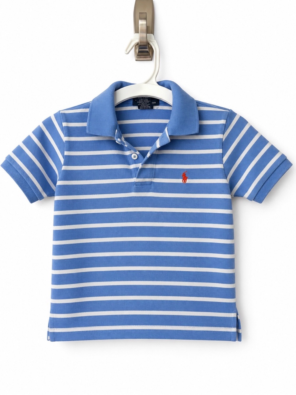 Ralph Lauren Light Blue & White Striped Polo with Red Logo